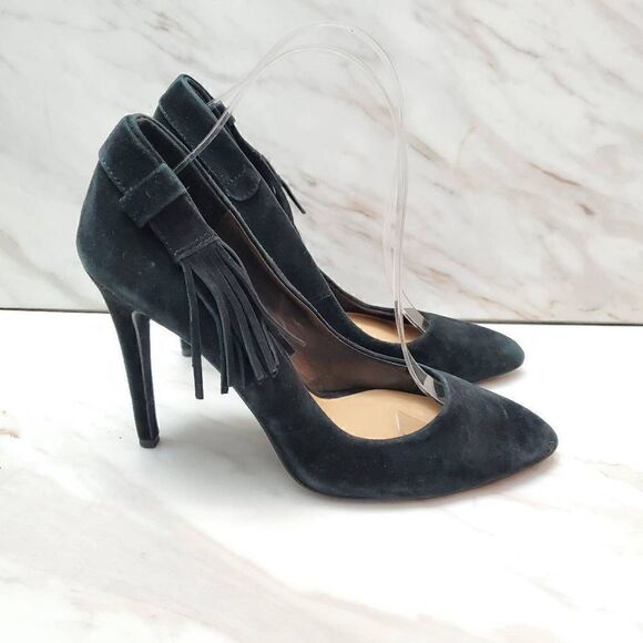 Joe's Black Fringe Suede Pointed Toe Pumps Size 8.5 - Picture 1 of 8